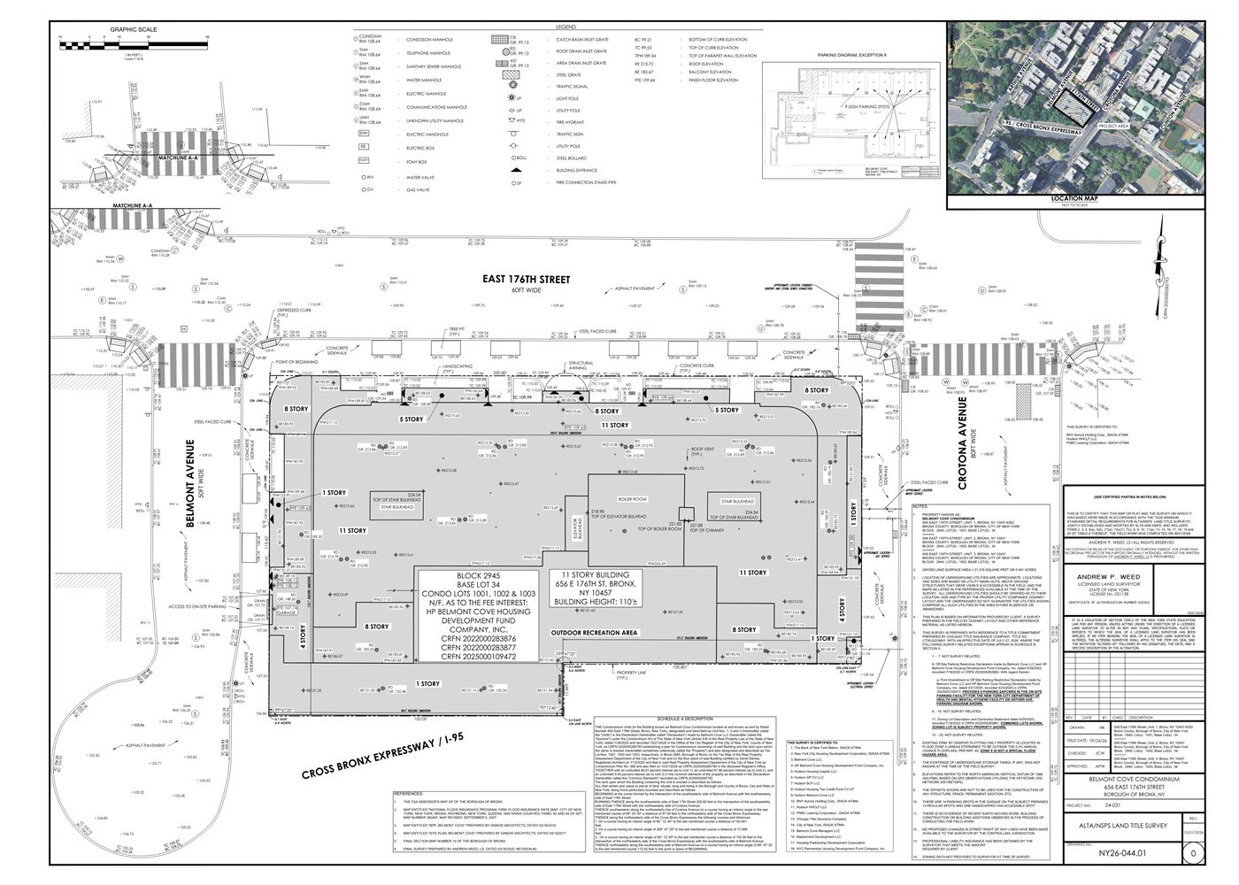 Detailed ALTA/NSPS land title survey drawing of a city block